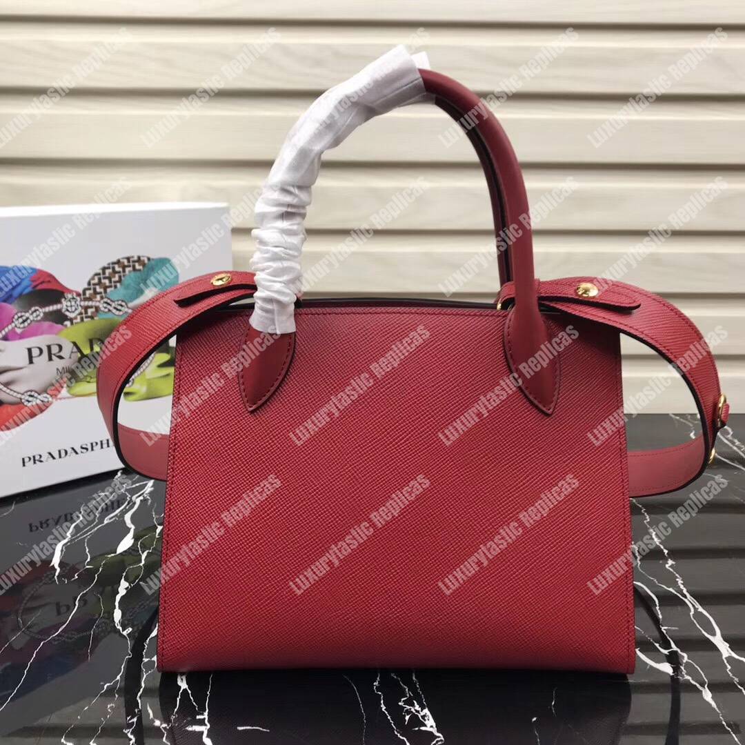 pra*a monoCh*0me saffiano leather bag red