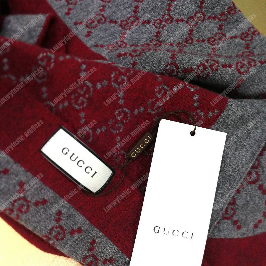 G*u*i monogram gg wool scarf grey red