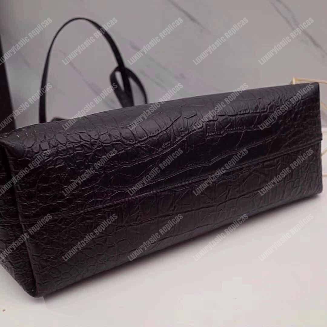 Saint Laurent Shopping Bag Embossed Crocodile Leather Black