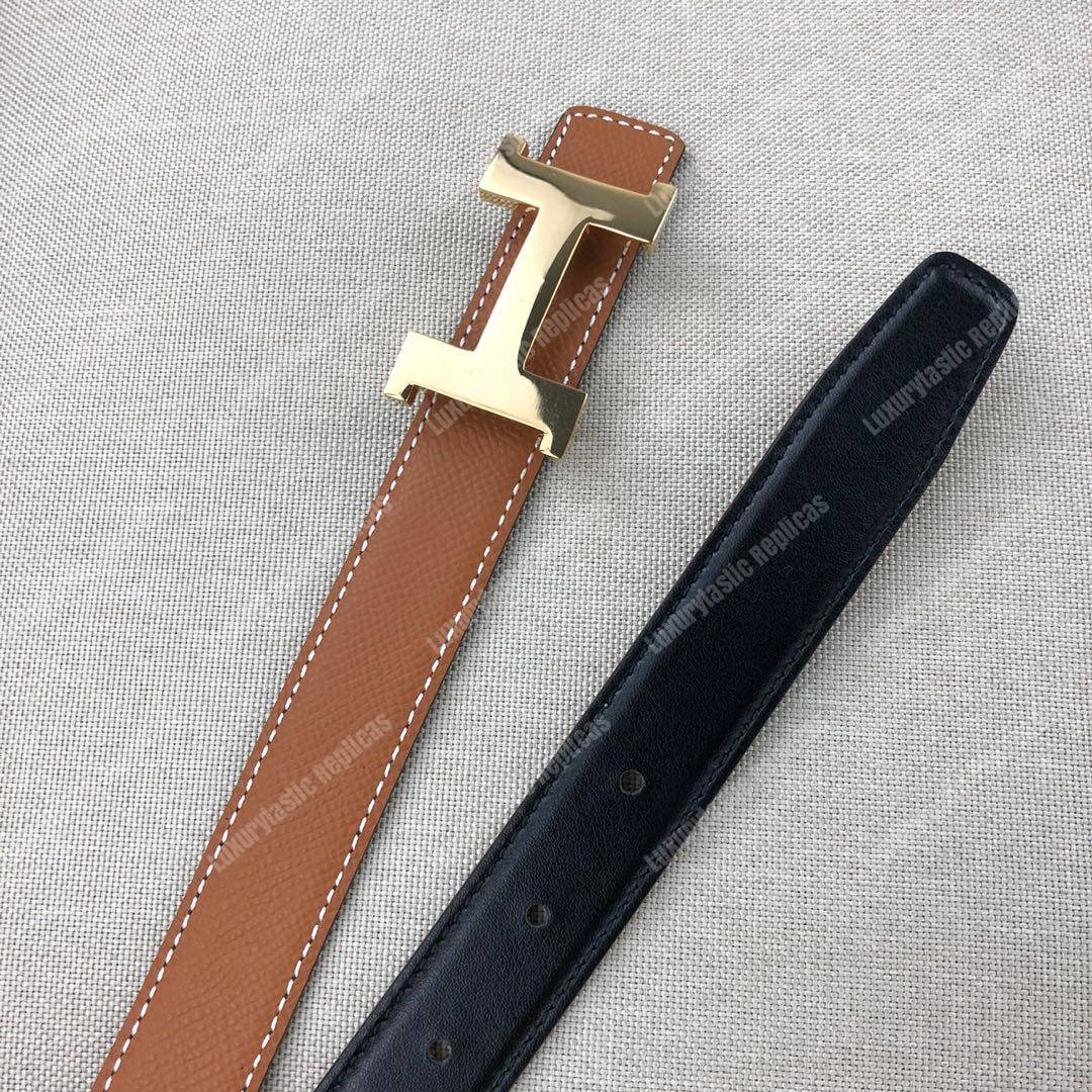 H**mes mini 5382 belt buckle & reversible leather strap brown / black