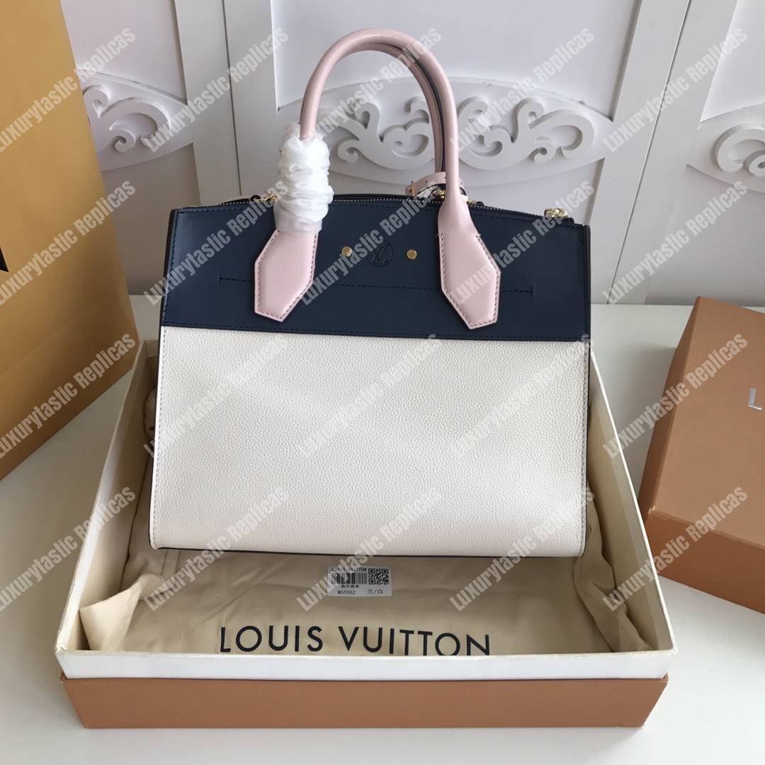 LV City Steamer MM Autres Cuirs Gris Antartica Navy Blue Rose Doux Pink