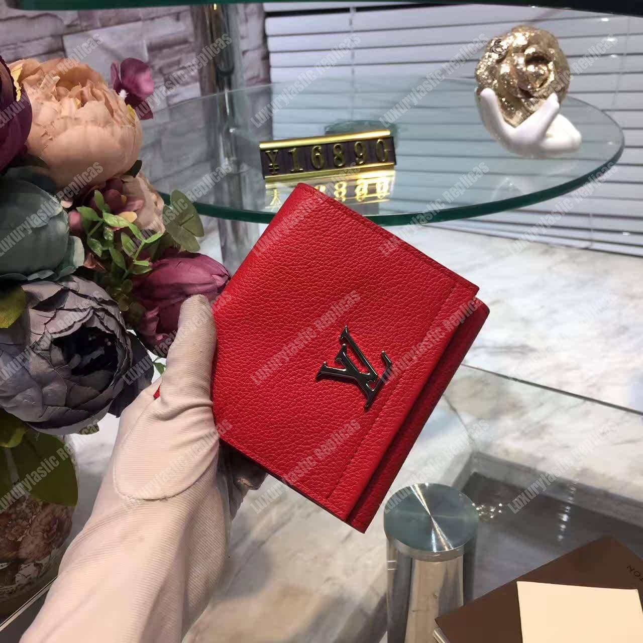 LV LockMe II Compact Wallet Taurillon Leather Rubis