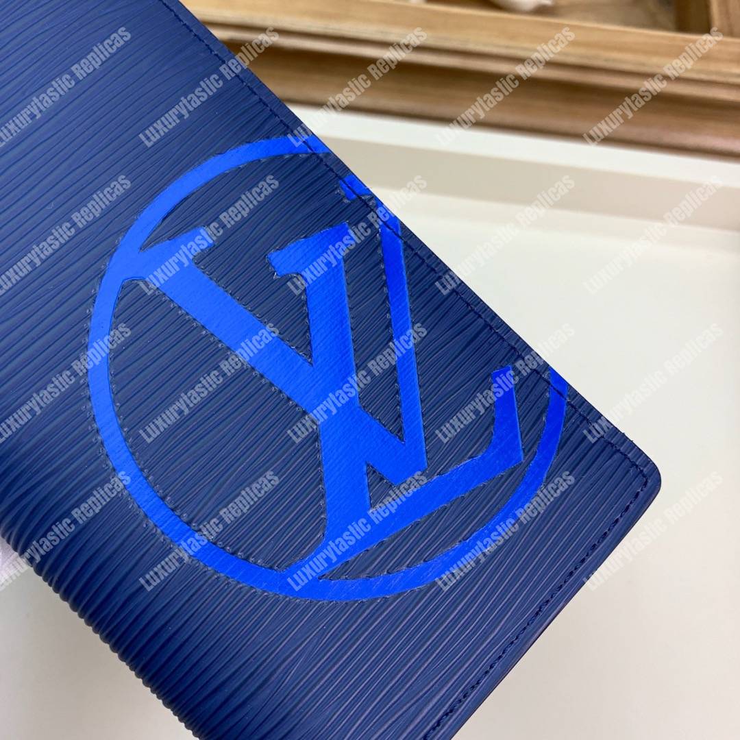 LV Brazza Wallet Epi Leather Marine Bleu Initials