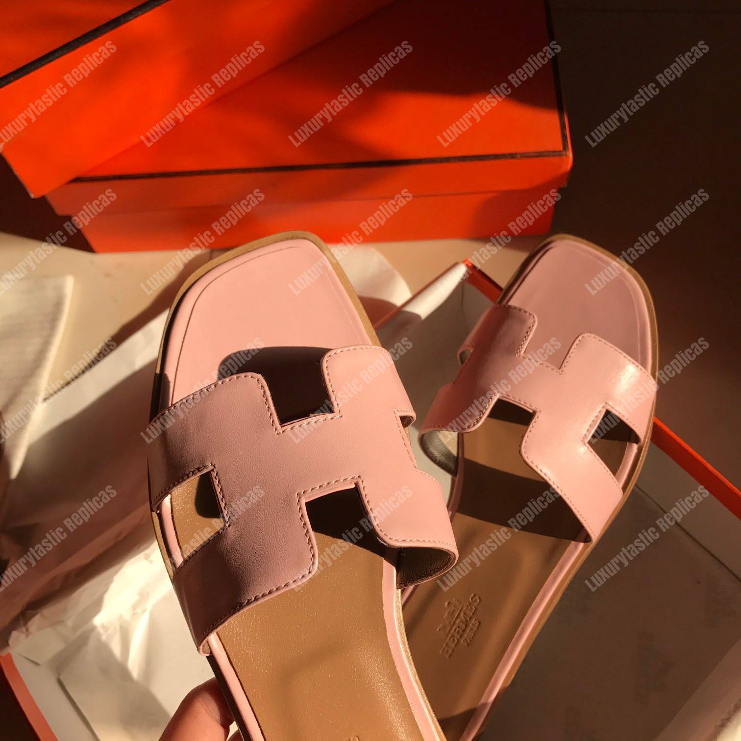 H**mes oran sandal calfskin leather baige