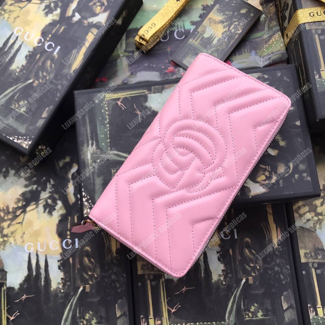 G*u*i gg marmont zip around wallet chevron pink
