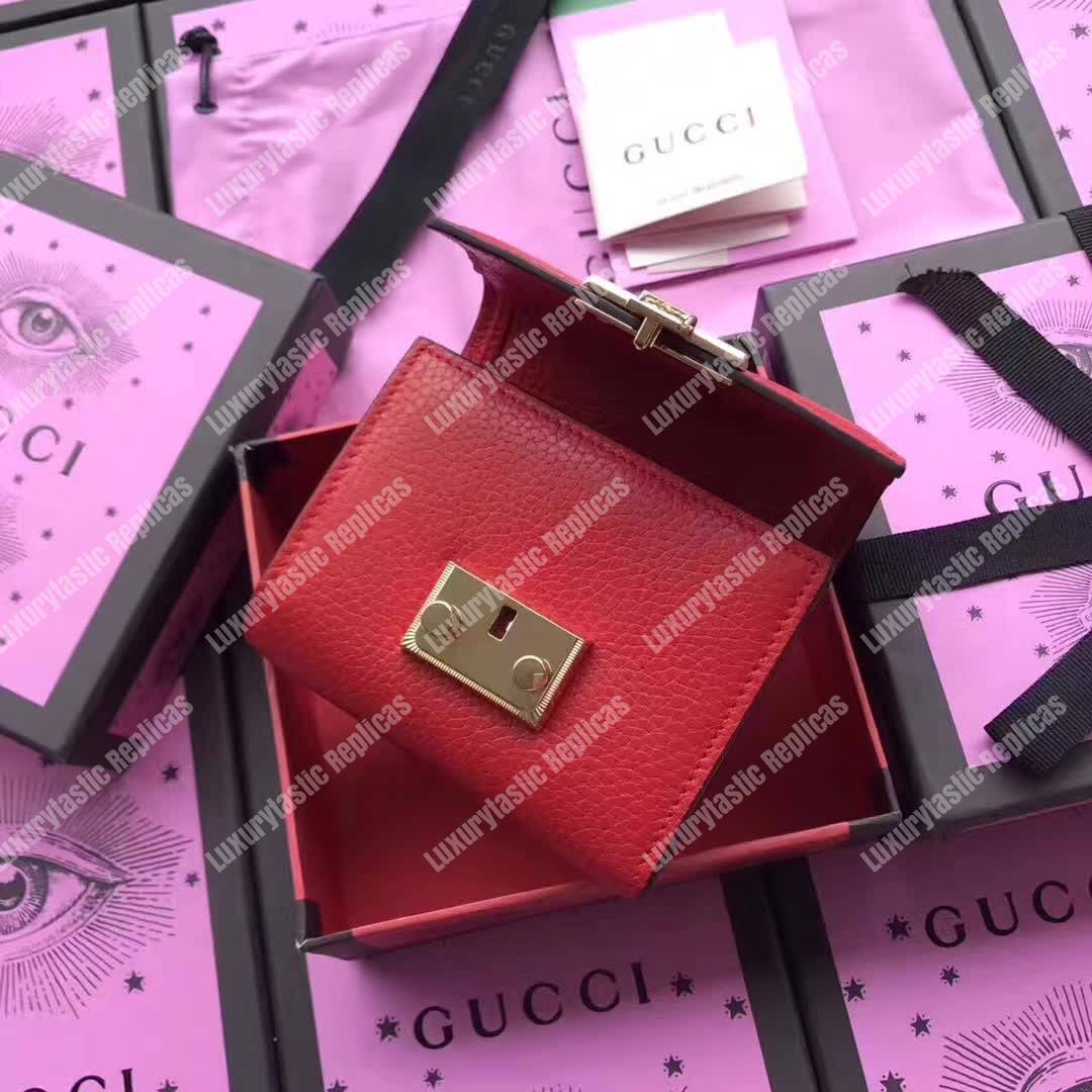 G*u*i padlock wallet hibiscus red