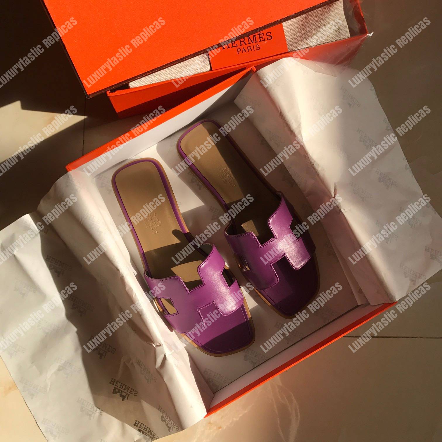 H**mes oran sandal calfskin leather purple