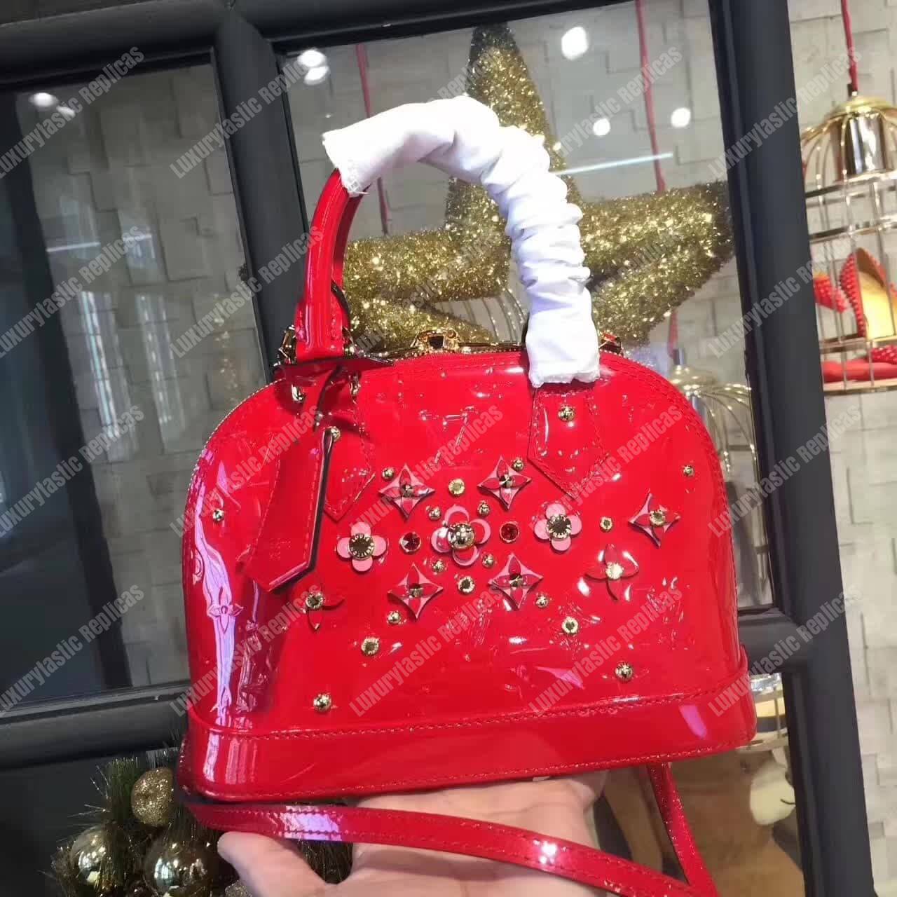 LV Alma BB Tote Bag Monogram Vernis Red