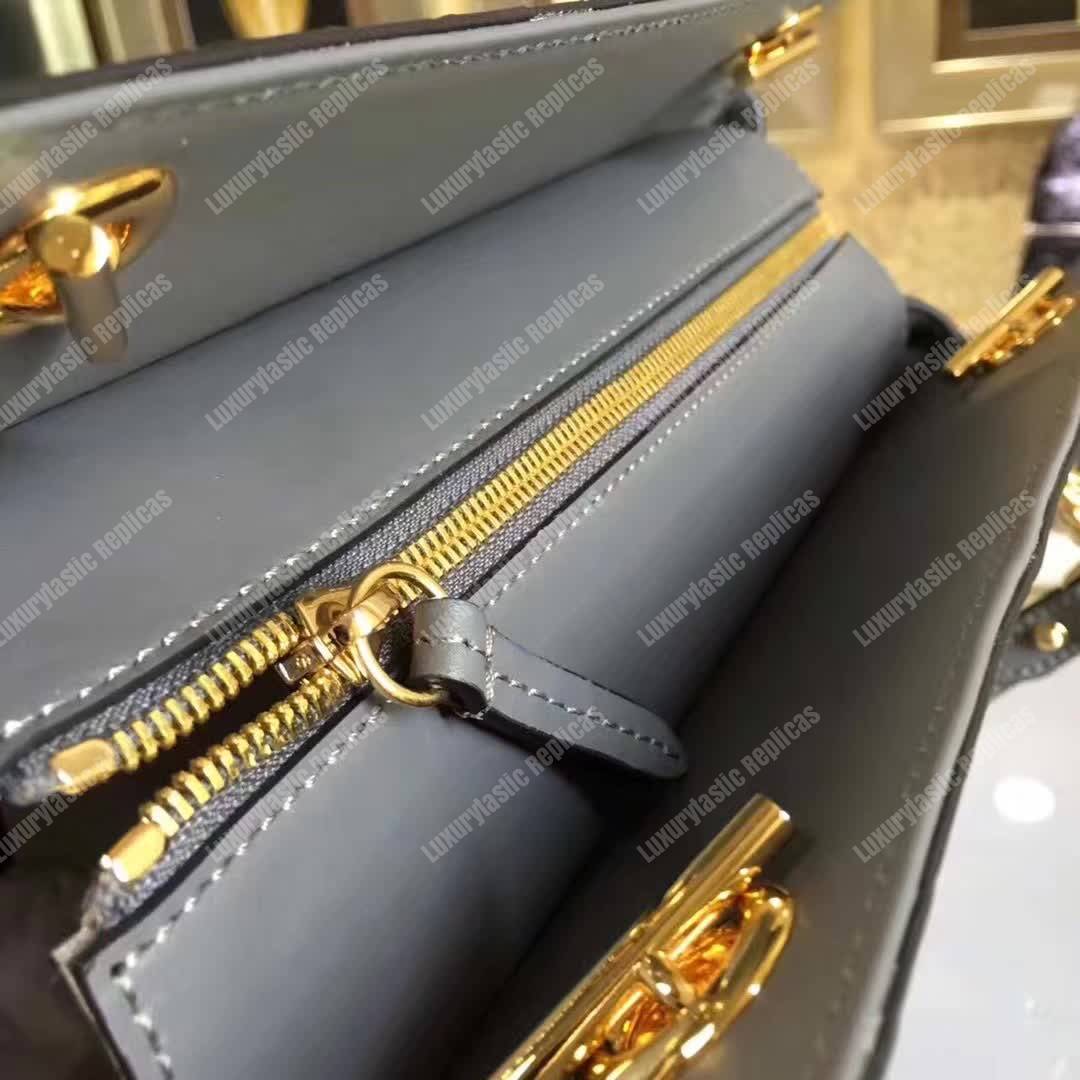 G*u*i signature medium top handle bag gray