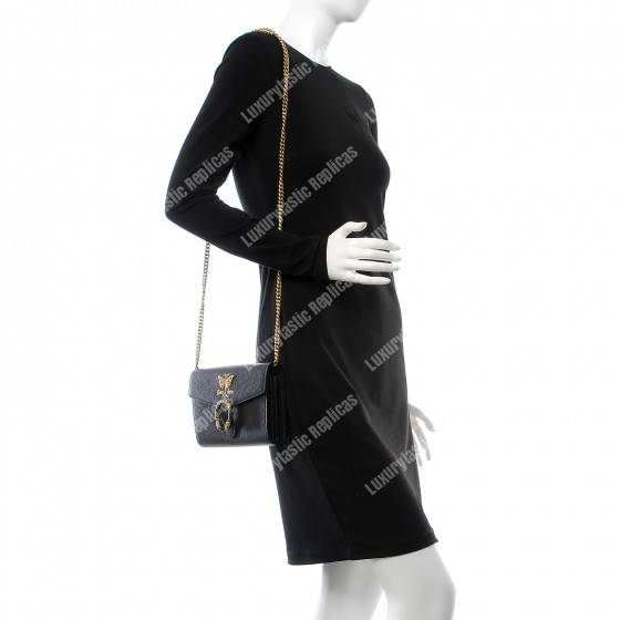 G*u*i calfskin garden dionysus chain wallet black with butterfly