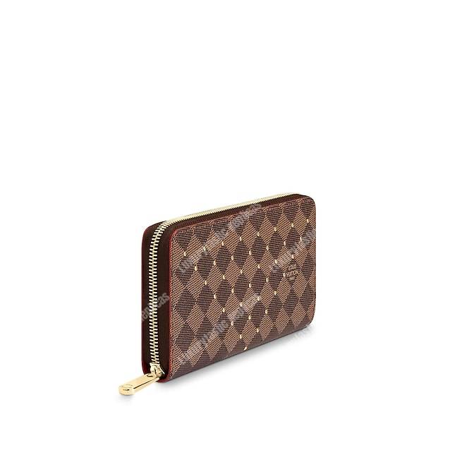 LV Zippy Wallet Damier Ebene Gold Studs
