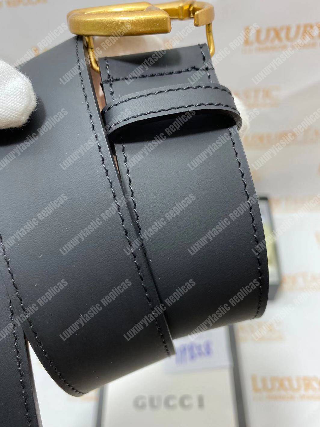 G*u*i black leather belt with double g buckle