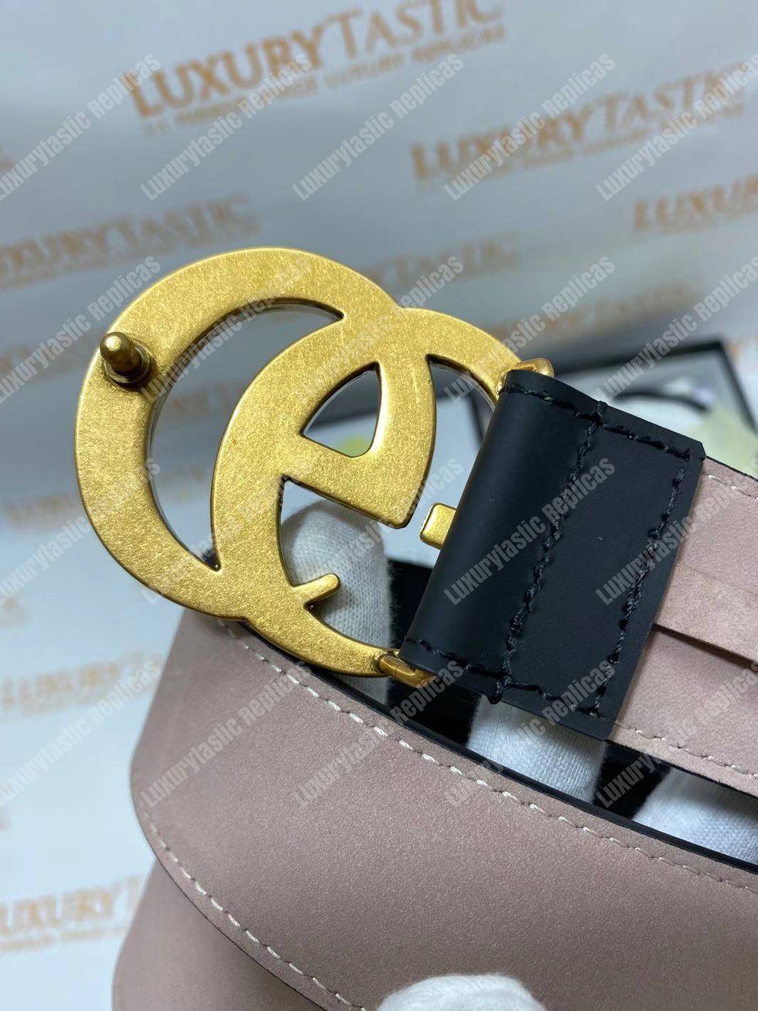 G*u*i black leather belt with double g buckle
