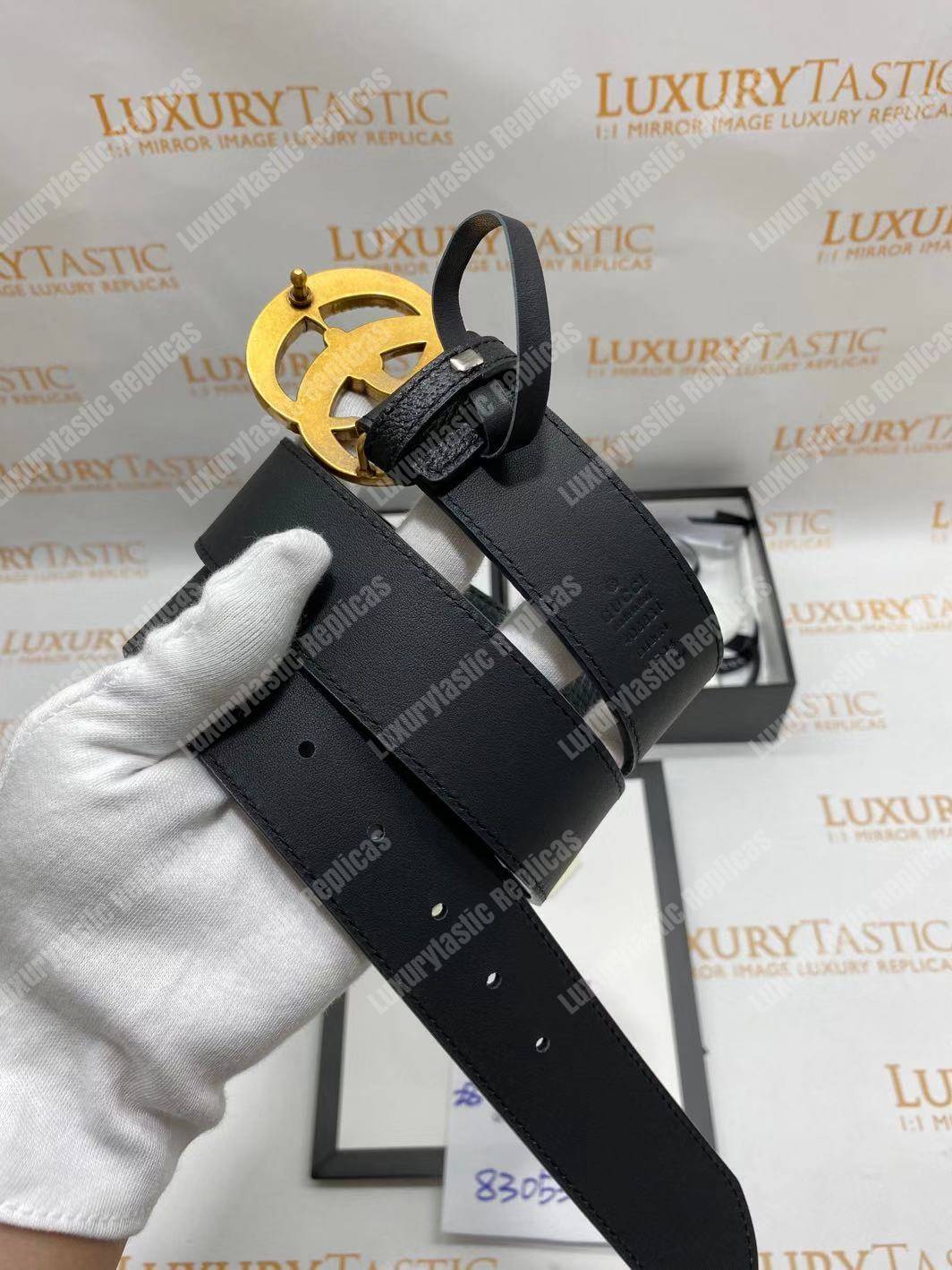 G*u*i leather belt with double g buckle with snake