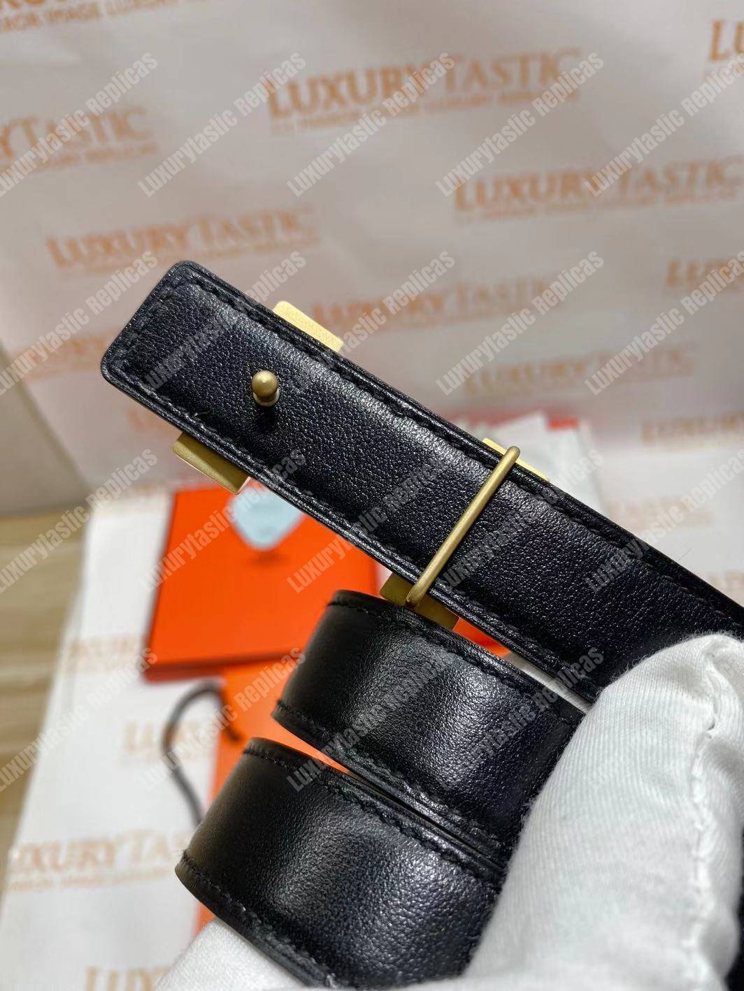 H**mes mini 5382 belt buckle & reversible leather strap brown / black