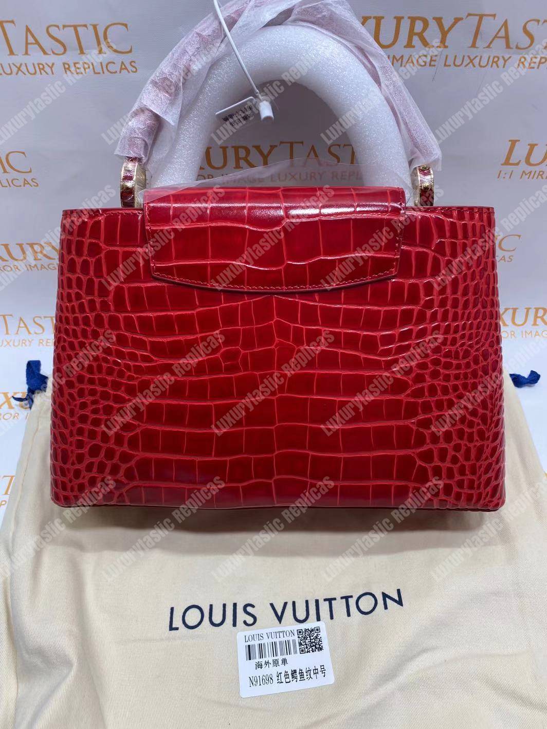 LV Capucines PM Crocodilien Mat Cerise