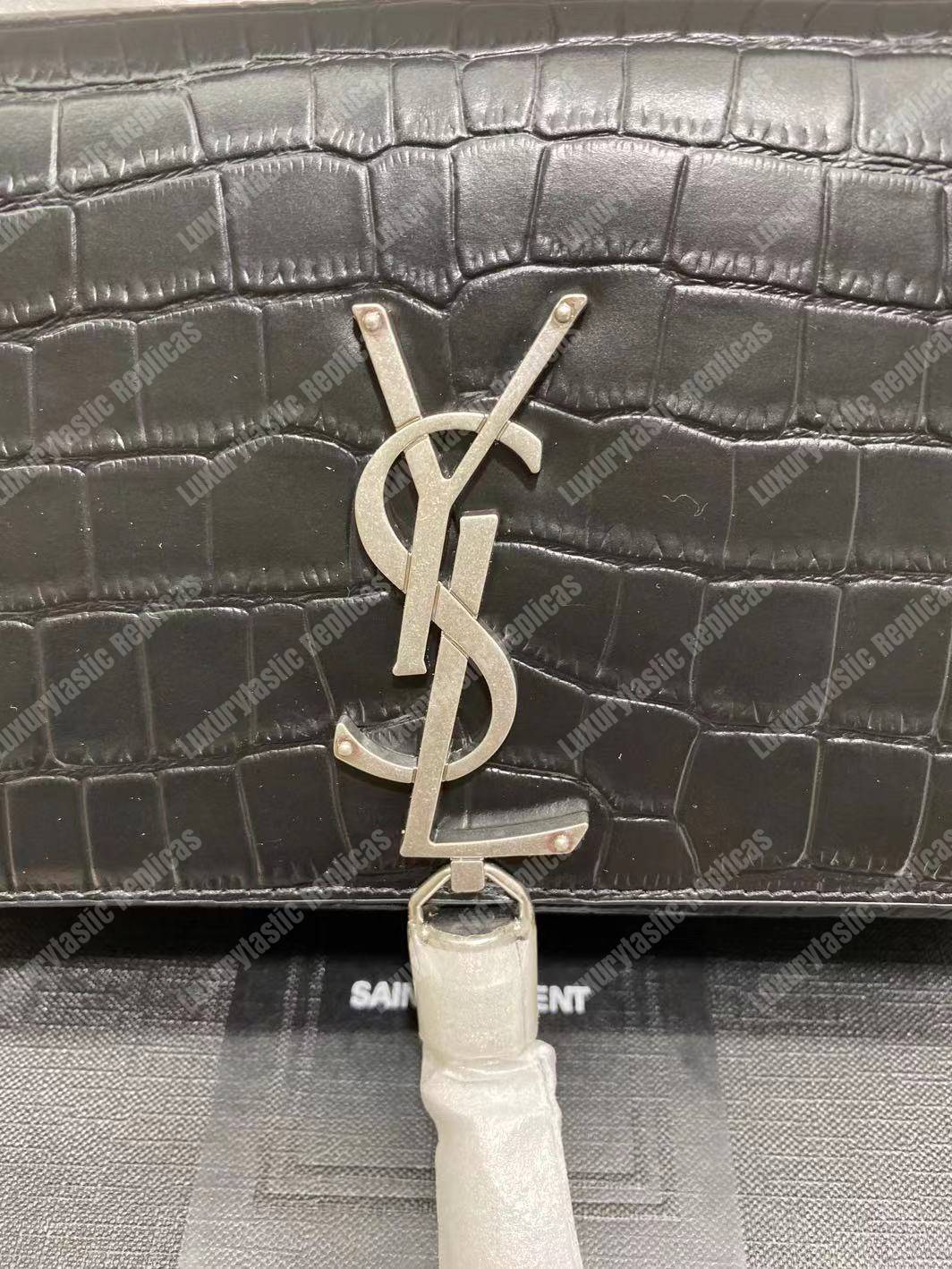 Saint Laurent Kate Small With Tassel Black Crocodile