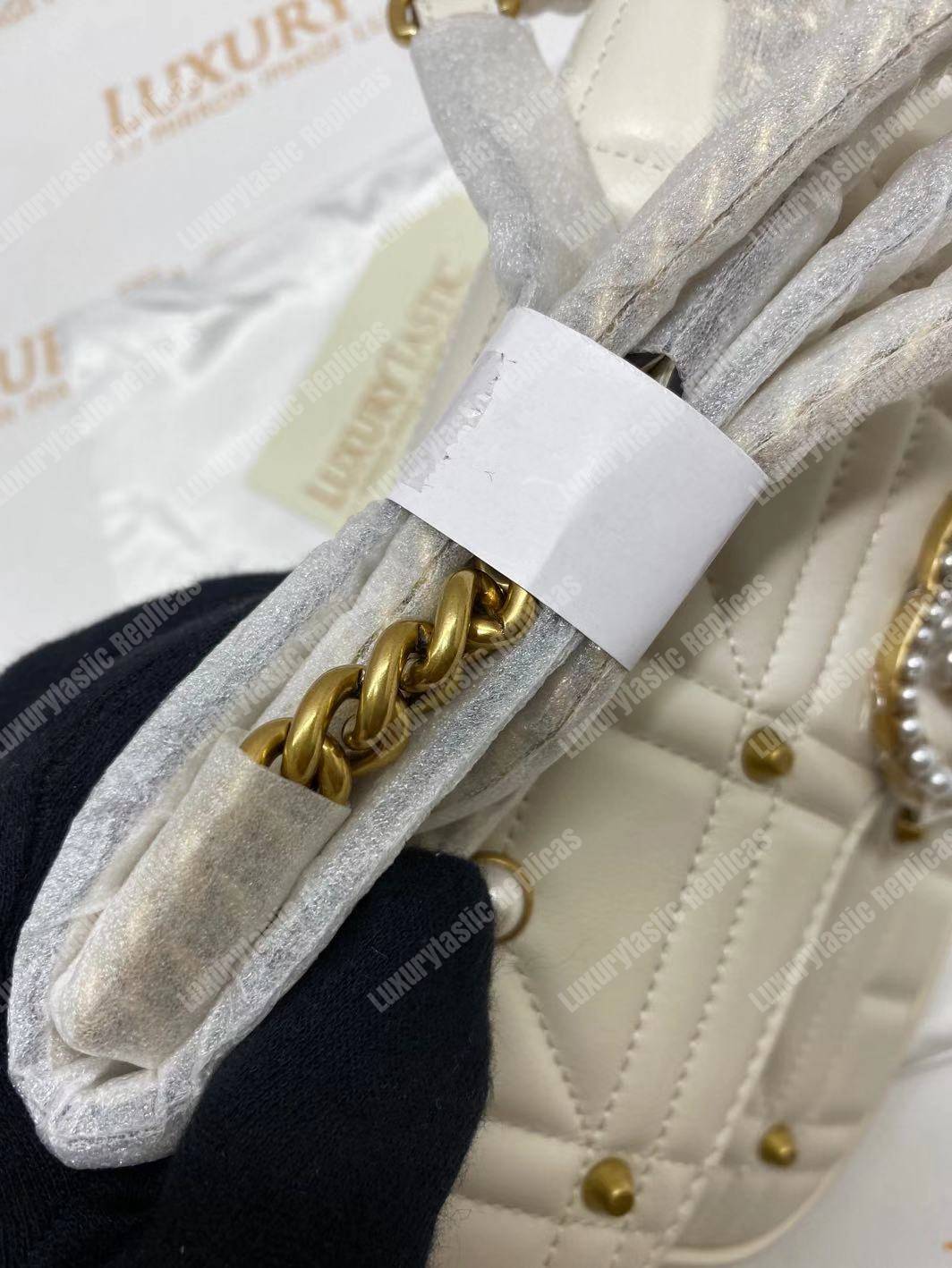 G*u*i gg marmont small matelassé shoulder bag with pearls white