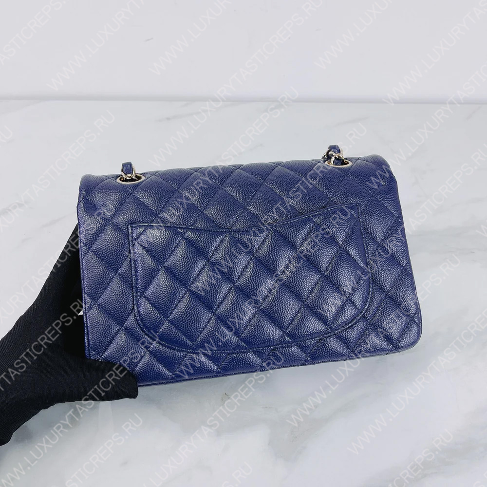 Ch*el classic flap bag dark blue a58600