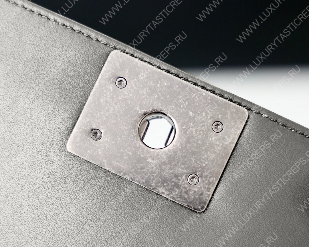 Ch*el boy handbag silver metallic a67085