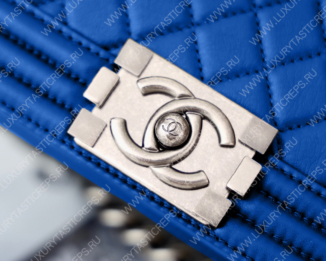 Ch*el boy handbag blue metallic a67085