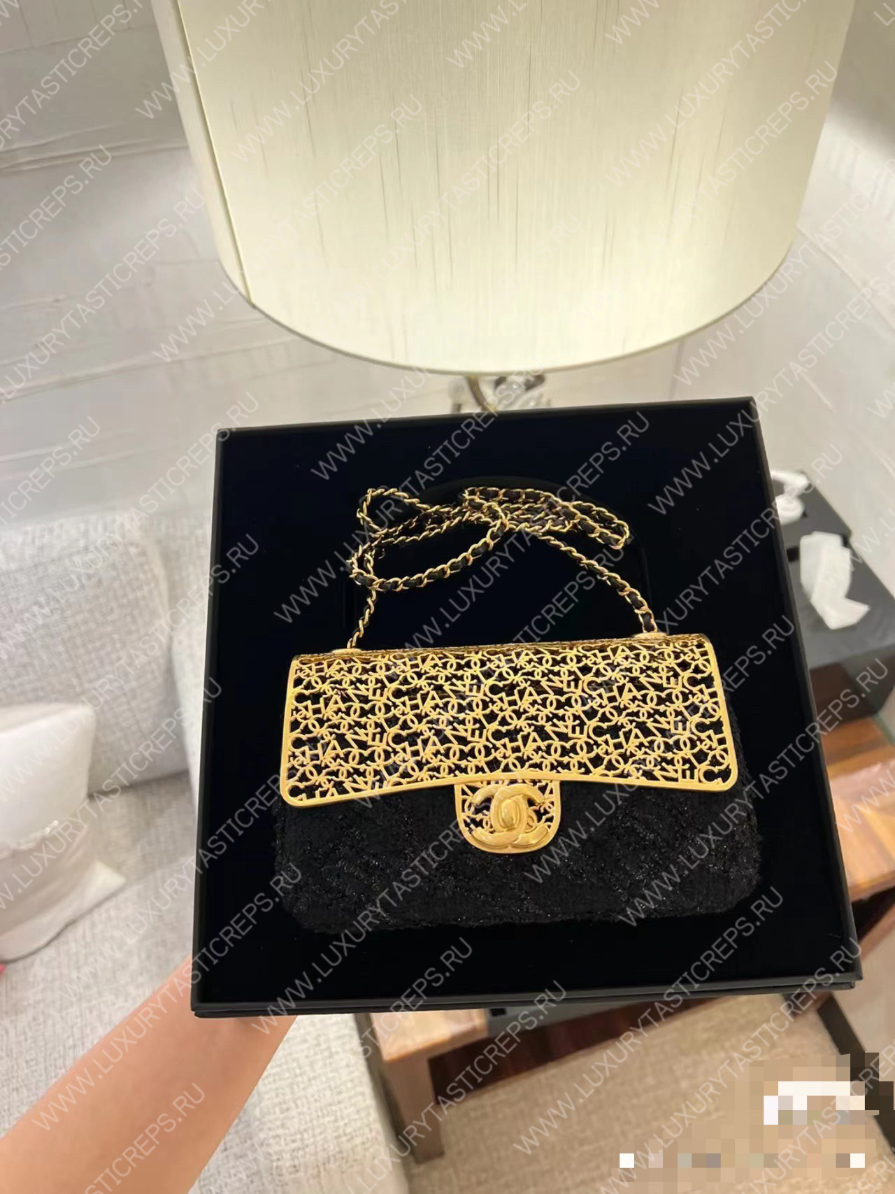 Ch*el mini evening bag light black as3526