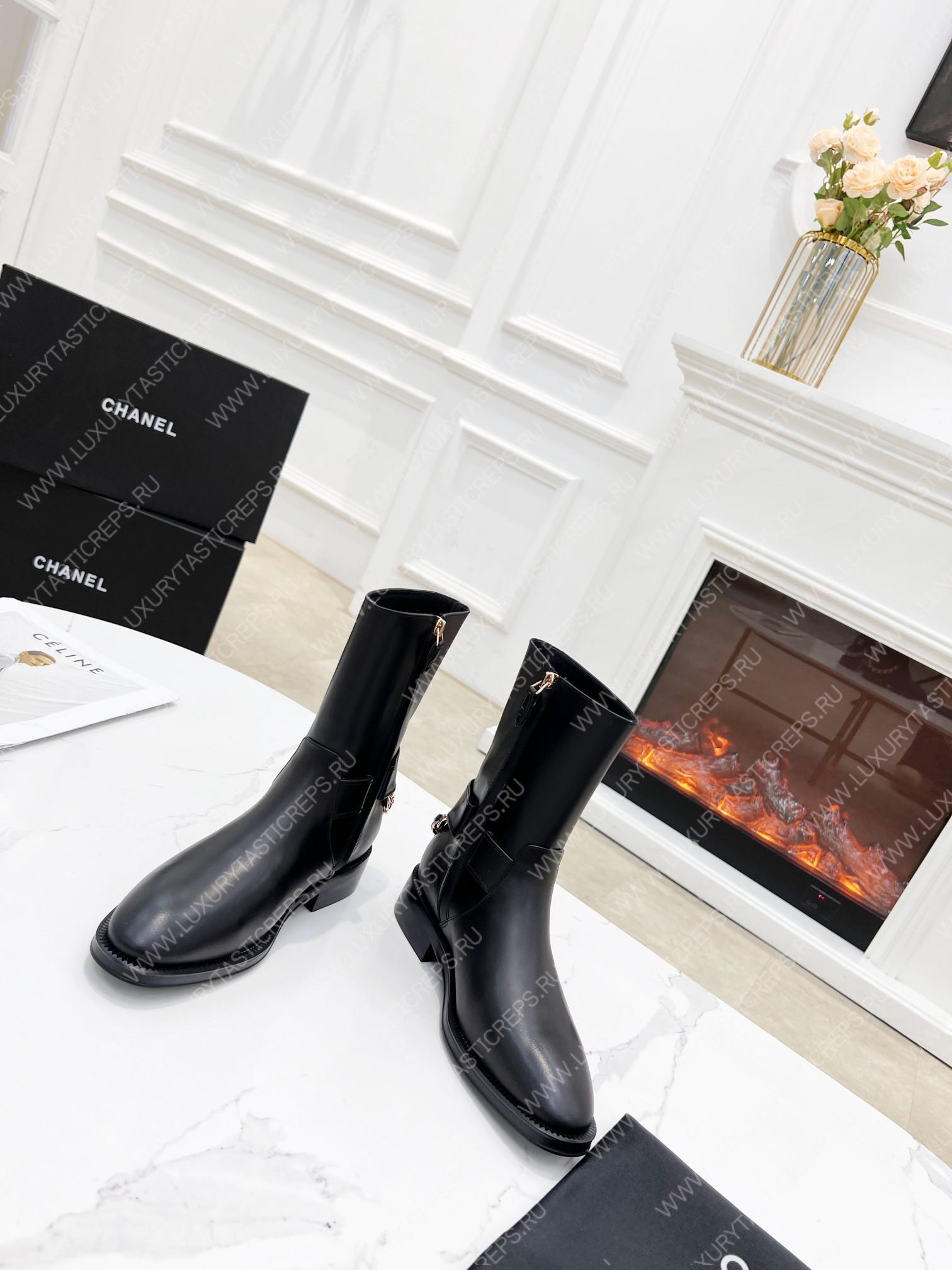 Ch*el leather ankle moto boots black cha809691