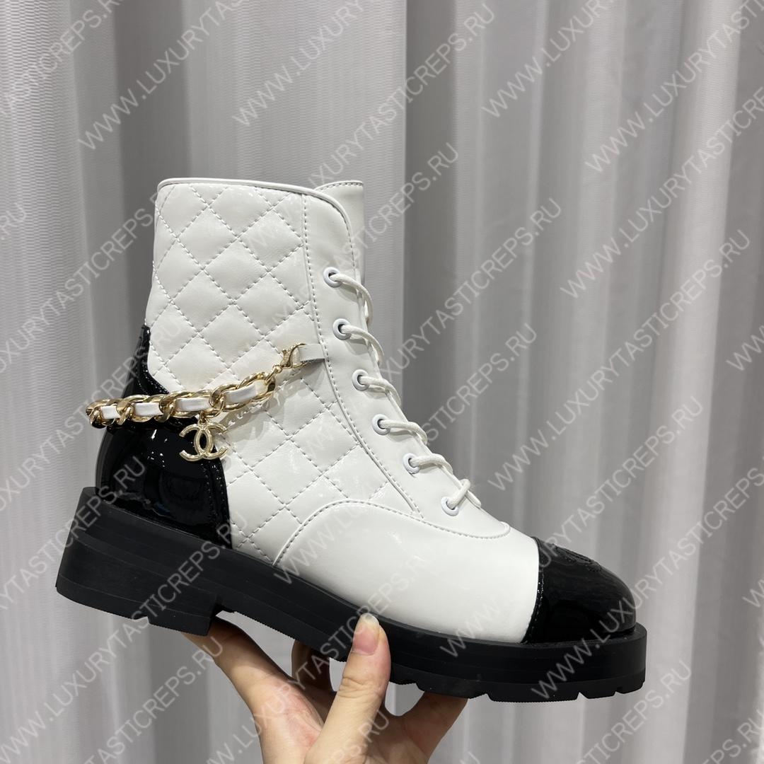 Ch*el short biker boots black and white 1082715