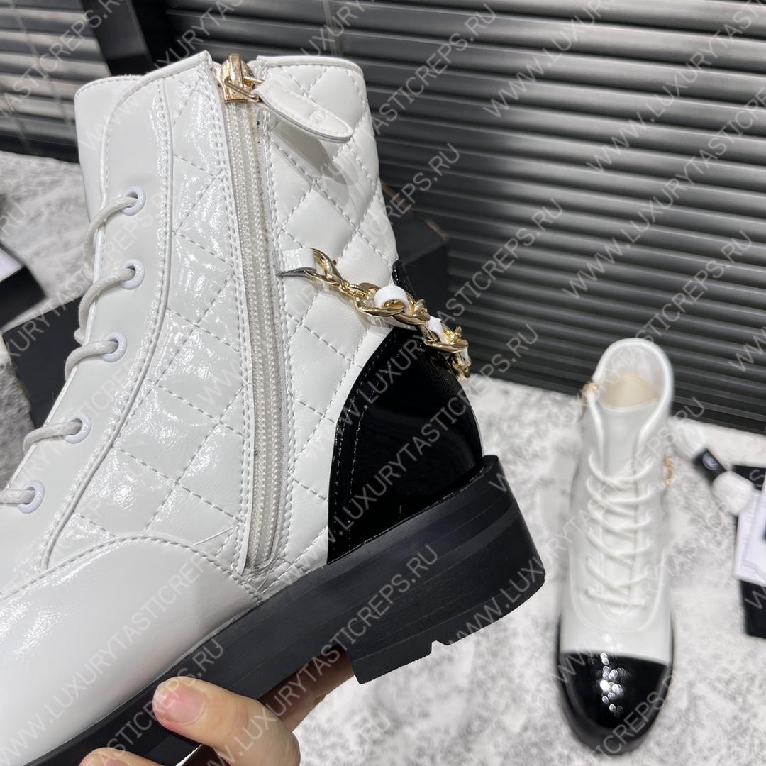 Ch*el short biker boots black and white 1082715
