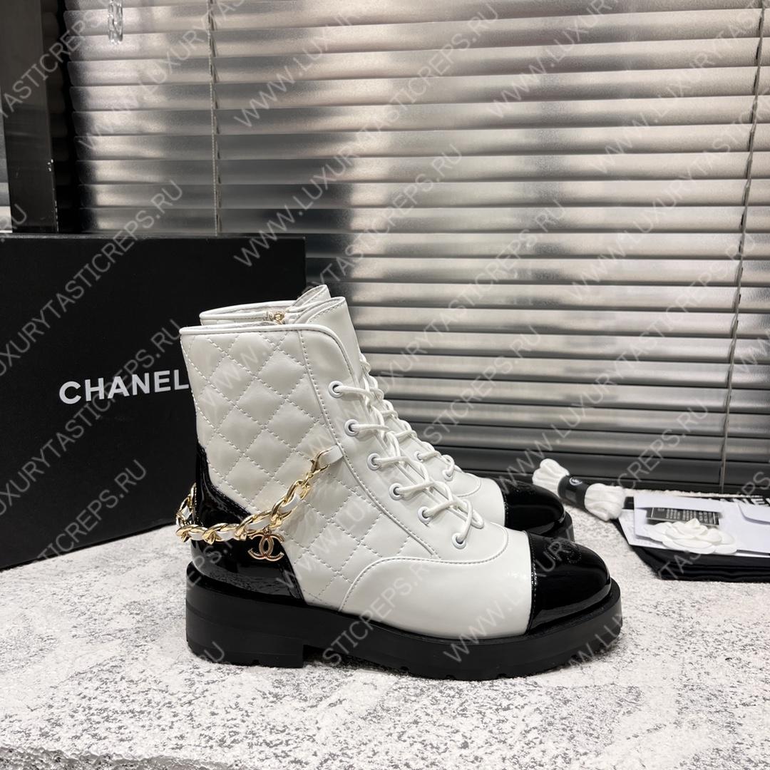 Ch*el short biker boots black and white 1082715