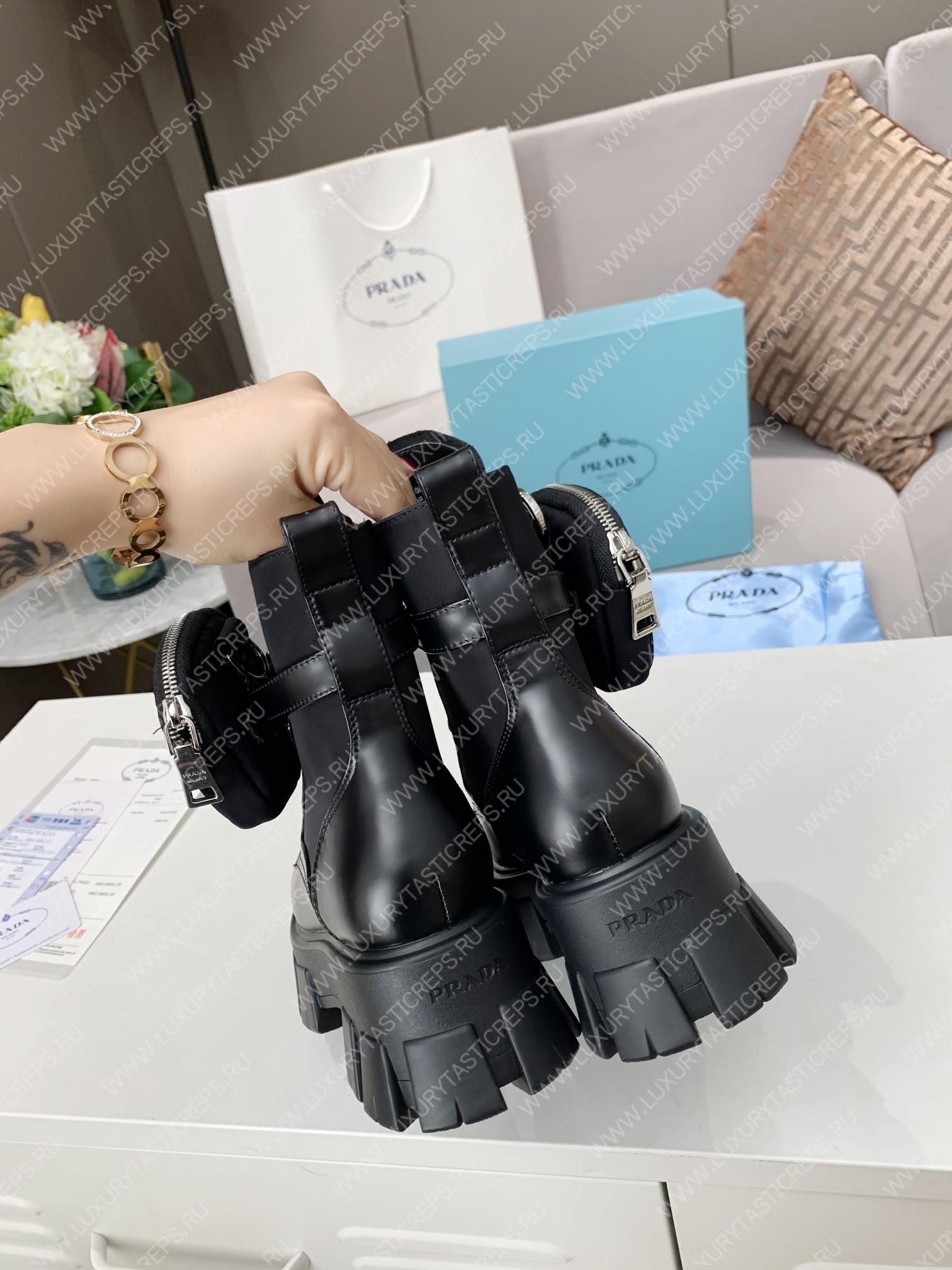 Pra*a monolith brushed leather and nylon boots with pouch black 2ue007