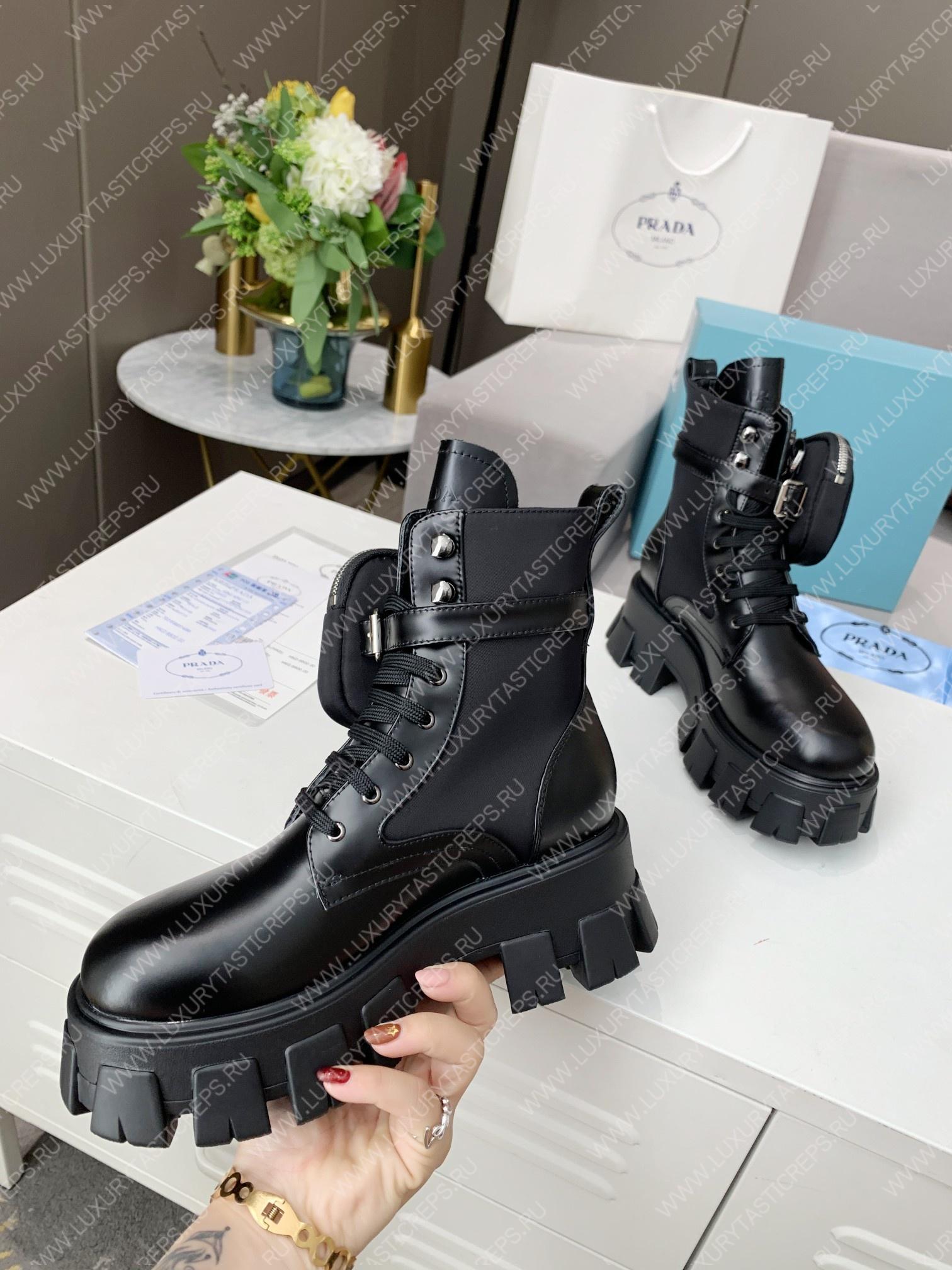 Pra*a monolith brushed leather and nylon boots with pouch black 2ue007
