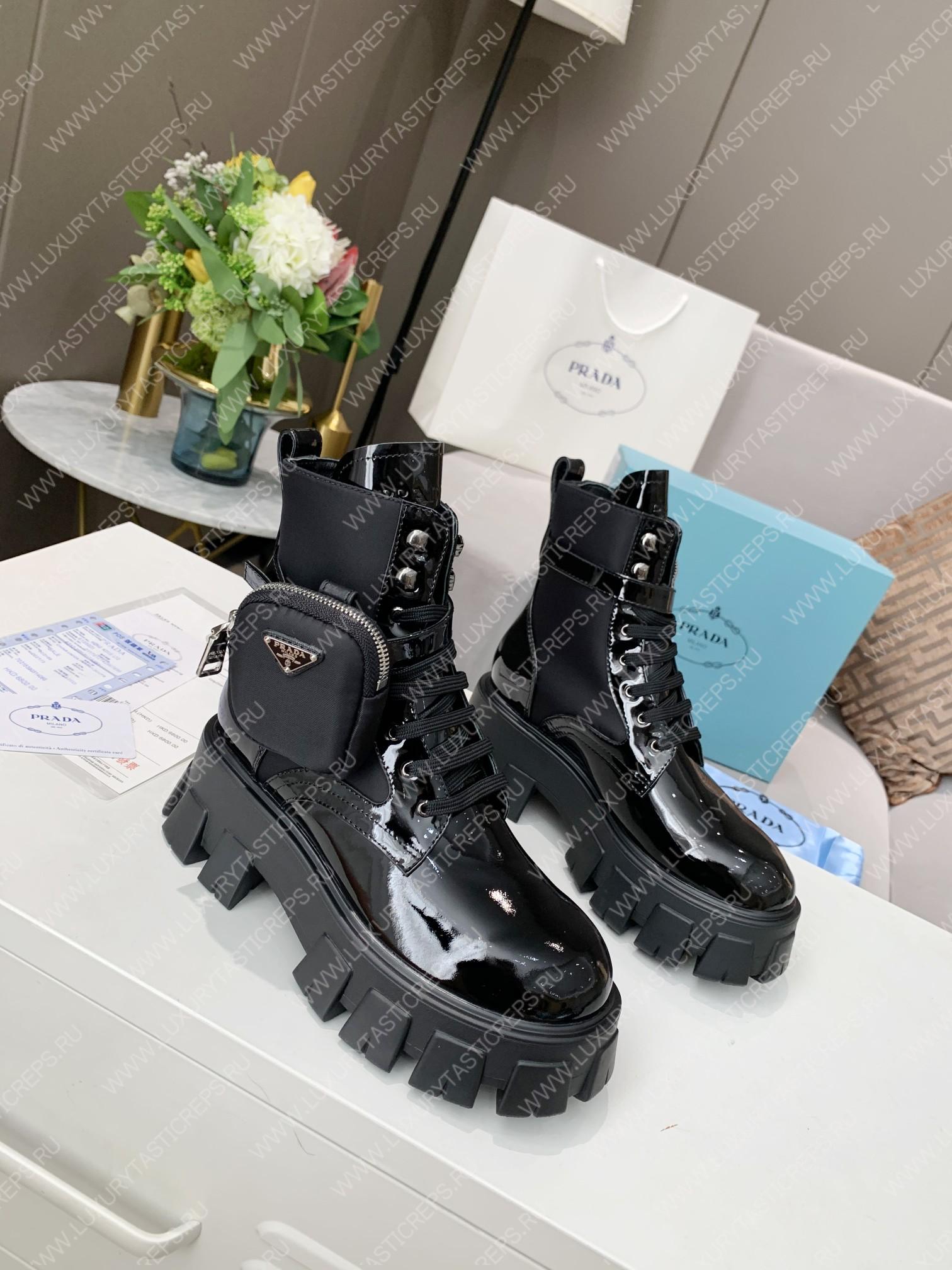 Pra*a monolith brushed faux leather boots with pouch black 2ue007