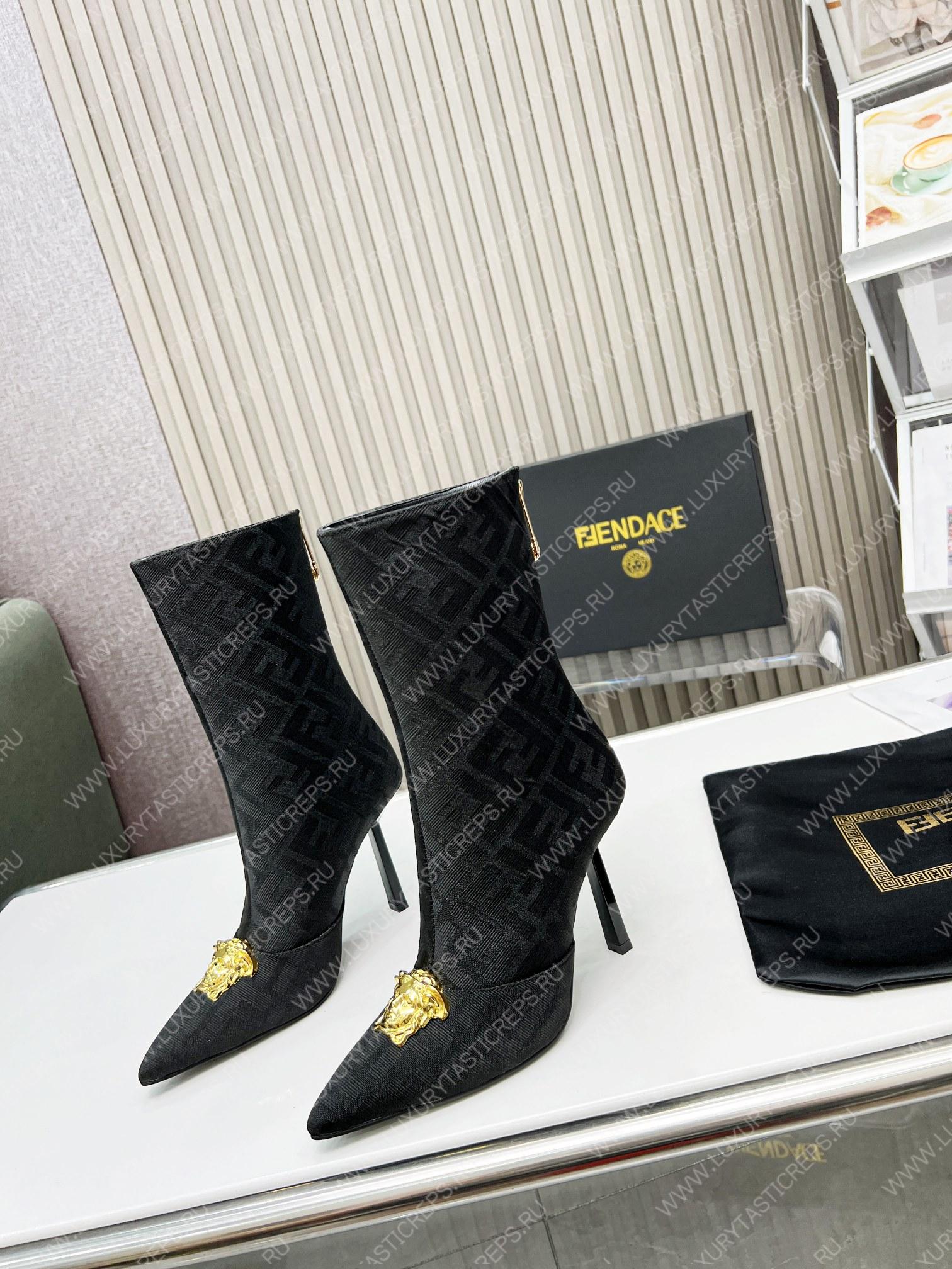 VERSACE FENDACE FF JACQUARD BOOTS BLACK 1004496