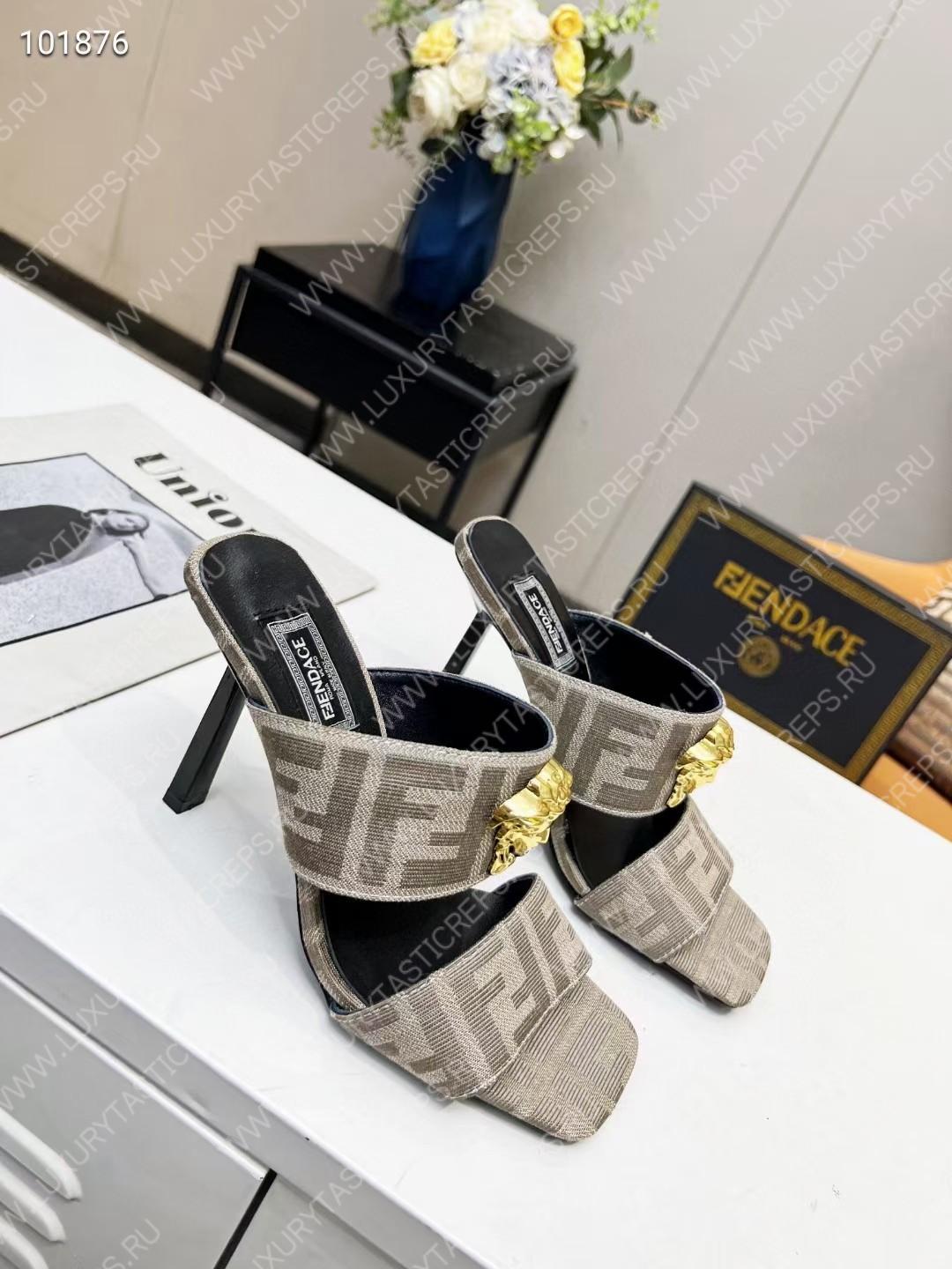 VERSACE FENDACE FF JACQUARD MULES BEIGE 1005157