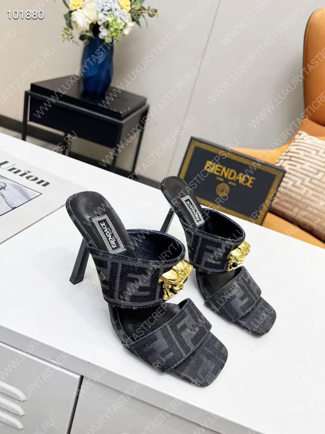 VERSACE FENDACE FF JACQUARD MULES BLACK 1005157