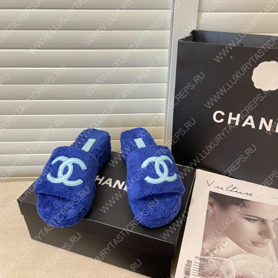 Ch*el cc flat mules terrycloth navy blue 1027287