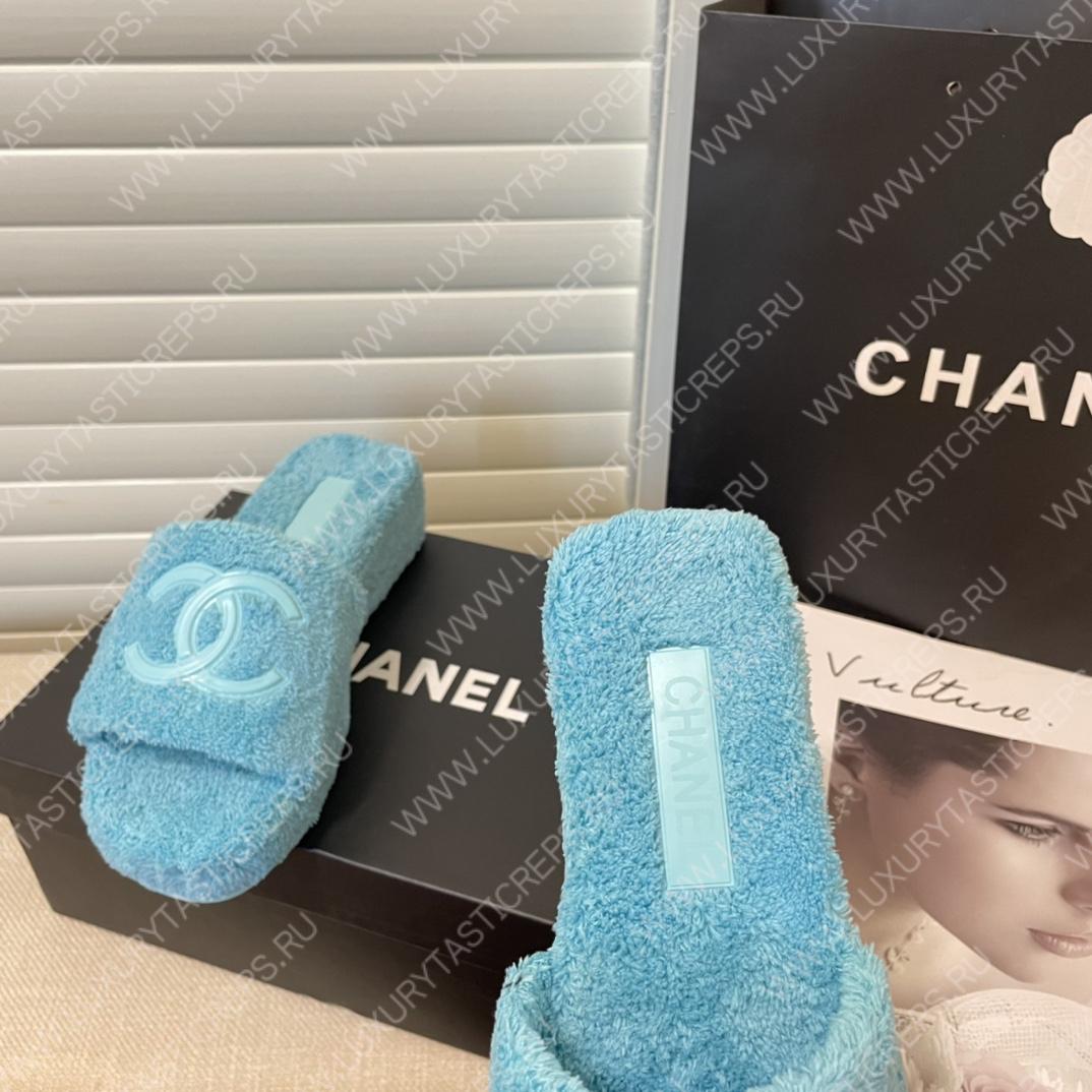 Ch*el cc flat mules terrycloth arctic 1027287