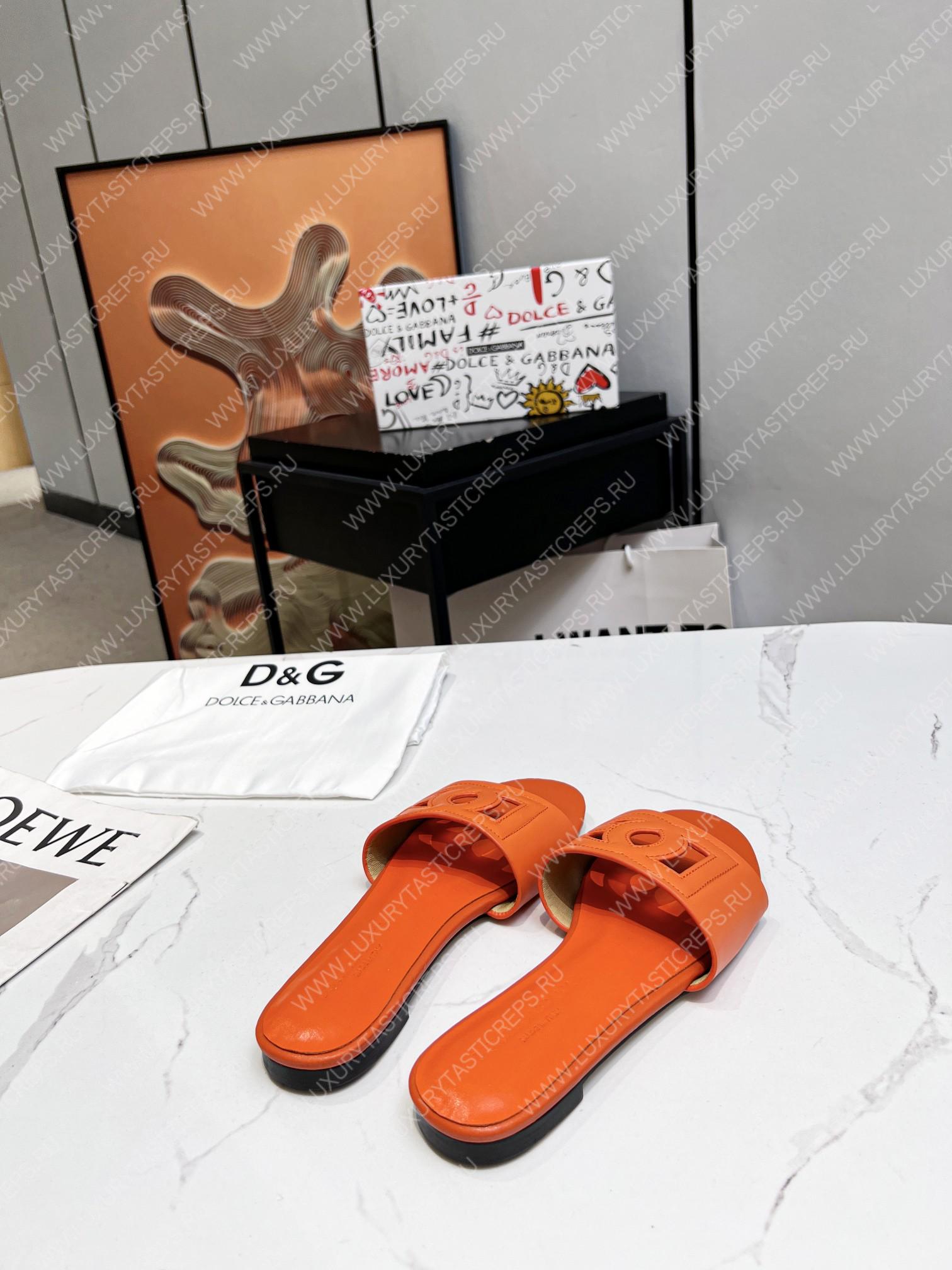 DOLCE & GABBANA CALFSKIN SLIDERS WITH DG LOGO ORANGE CQ0436AY