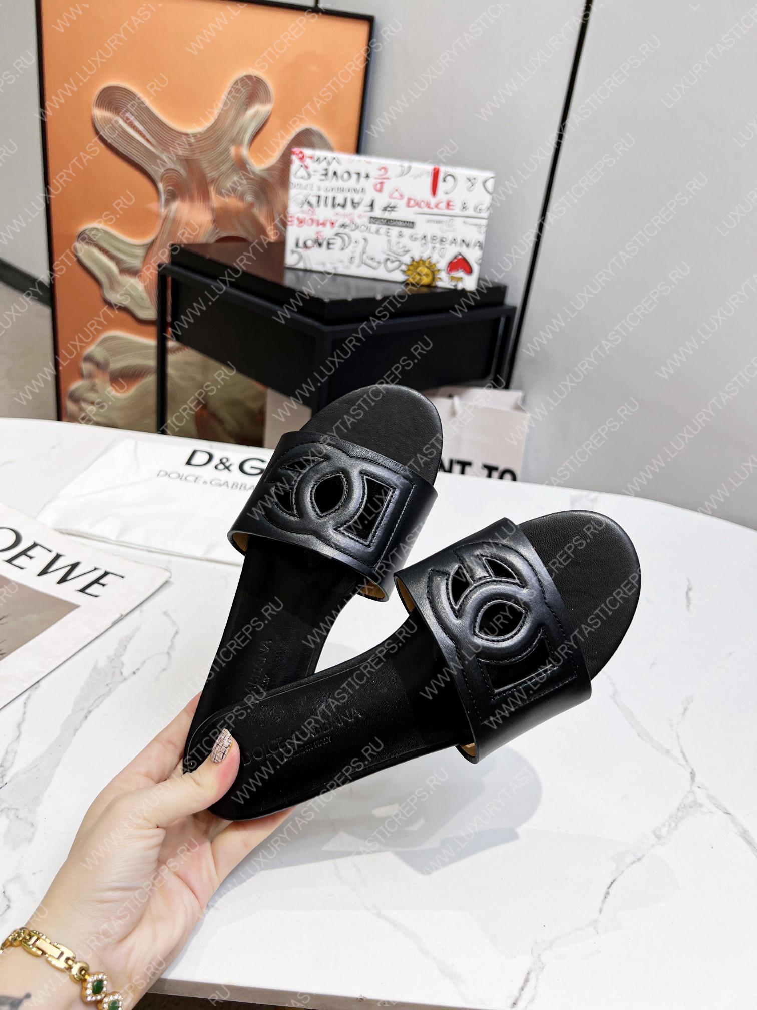 DOLCE & GABBANA CALFSKIN SLIDERS WITH DG LOGO BLACK CQ0436AY