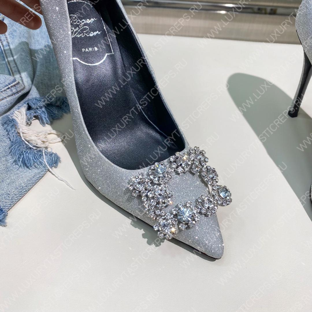 ROGER VIVER FLOWER STRASS BUCKLE PUMPS SHINNY SILVER RVW4141