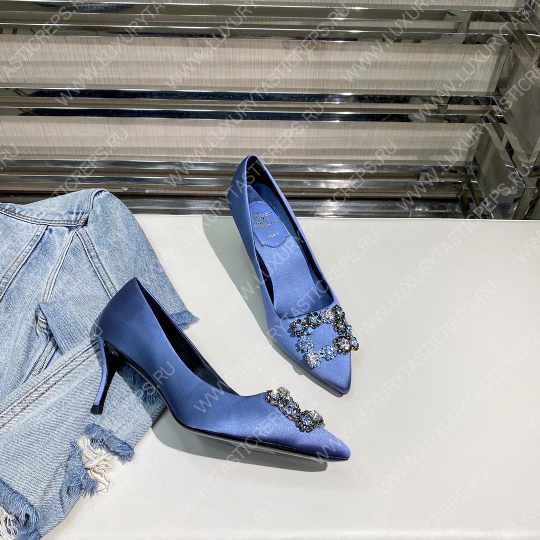 ROGER VIVER FLOWER STRASS BUCKLE PUMPS BLUE RVW4141