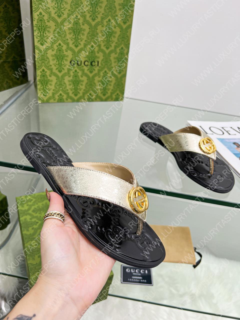 G*u*i gg thong web sandal golden and black 612138