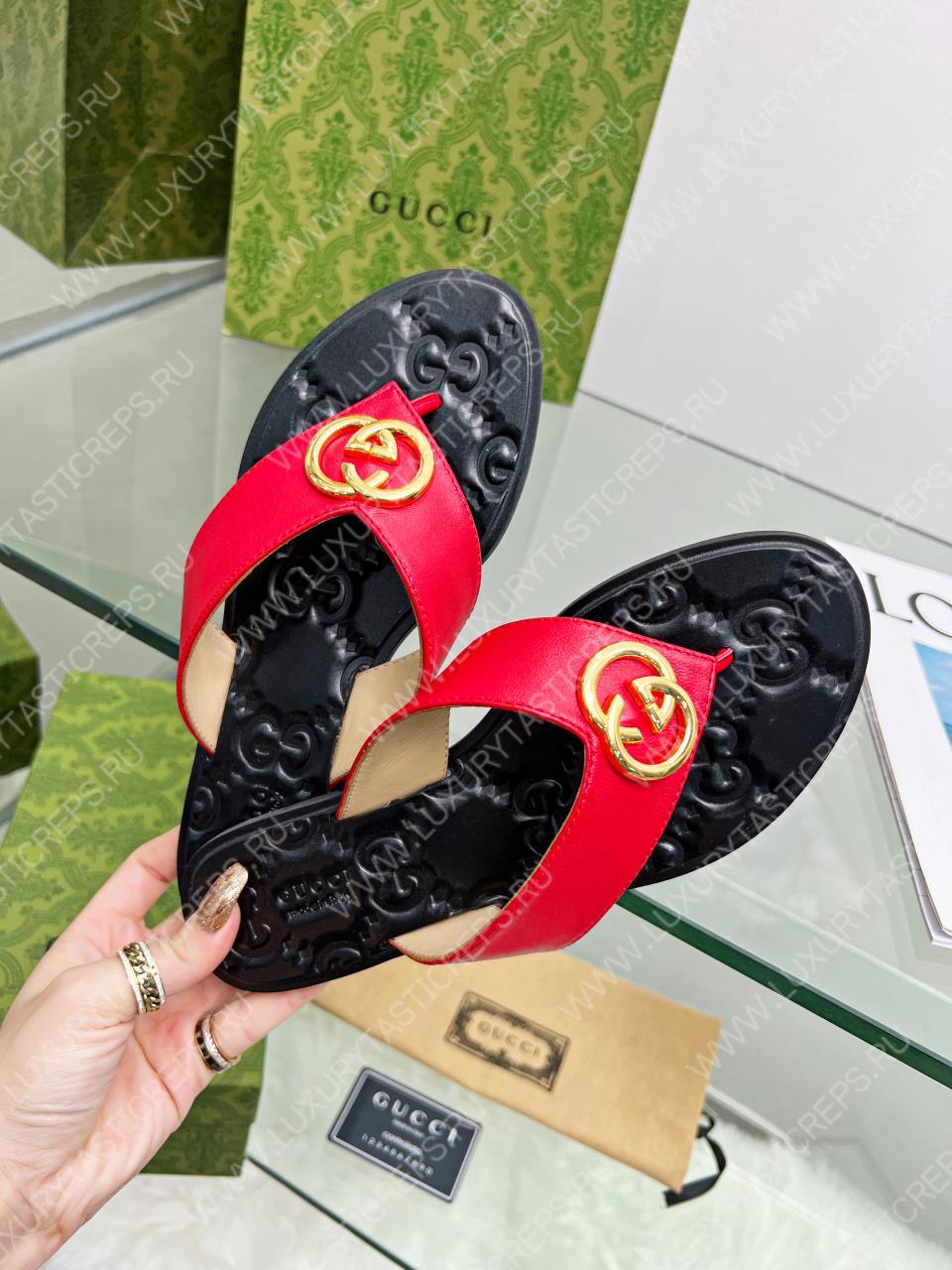 G*u*i gg thong web sandal red 612138