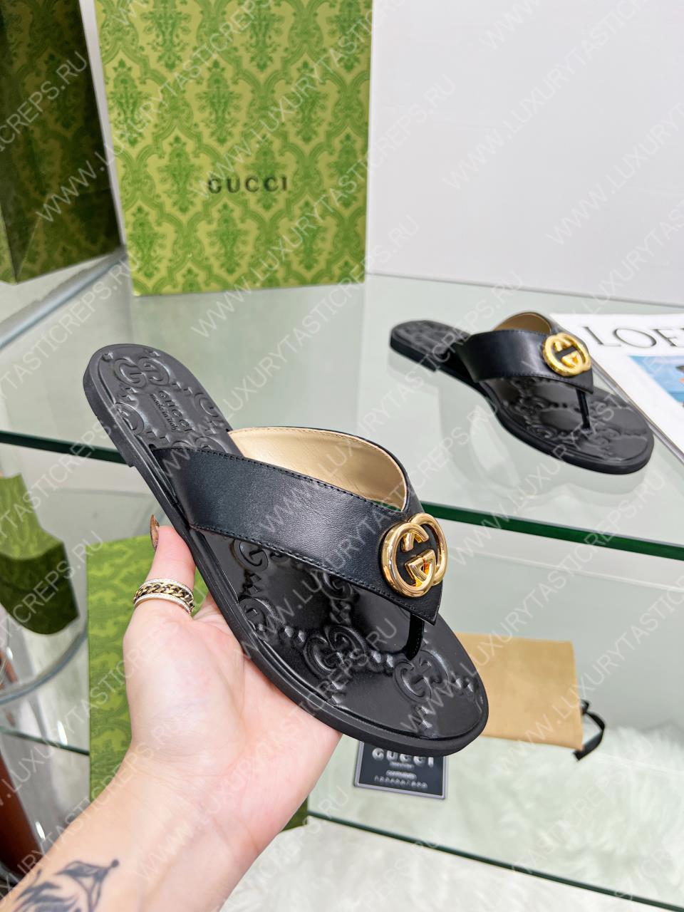 G*u*i gg thong web sandal plain black 612138