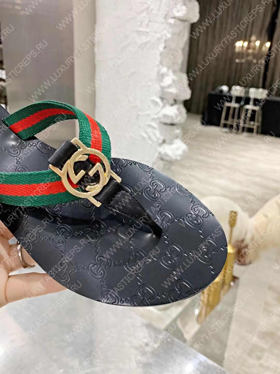 G*u*i gg black thong sandals red, green and black 612138