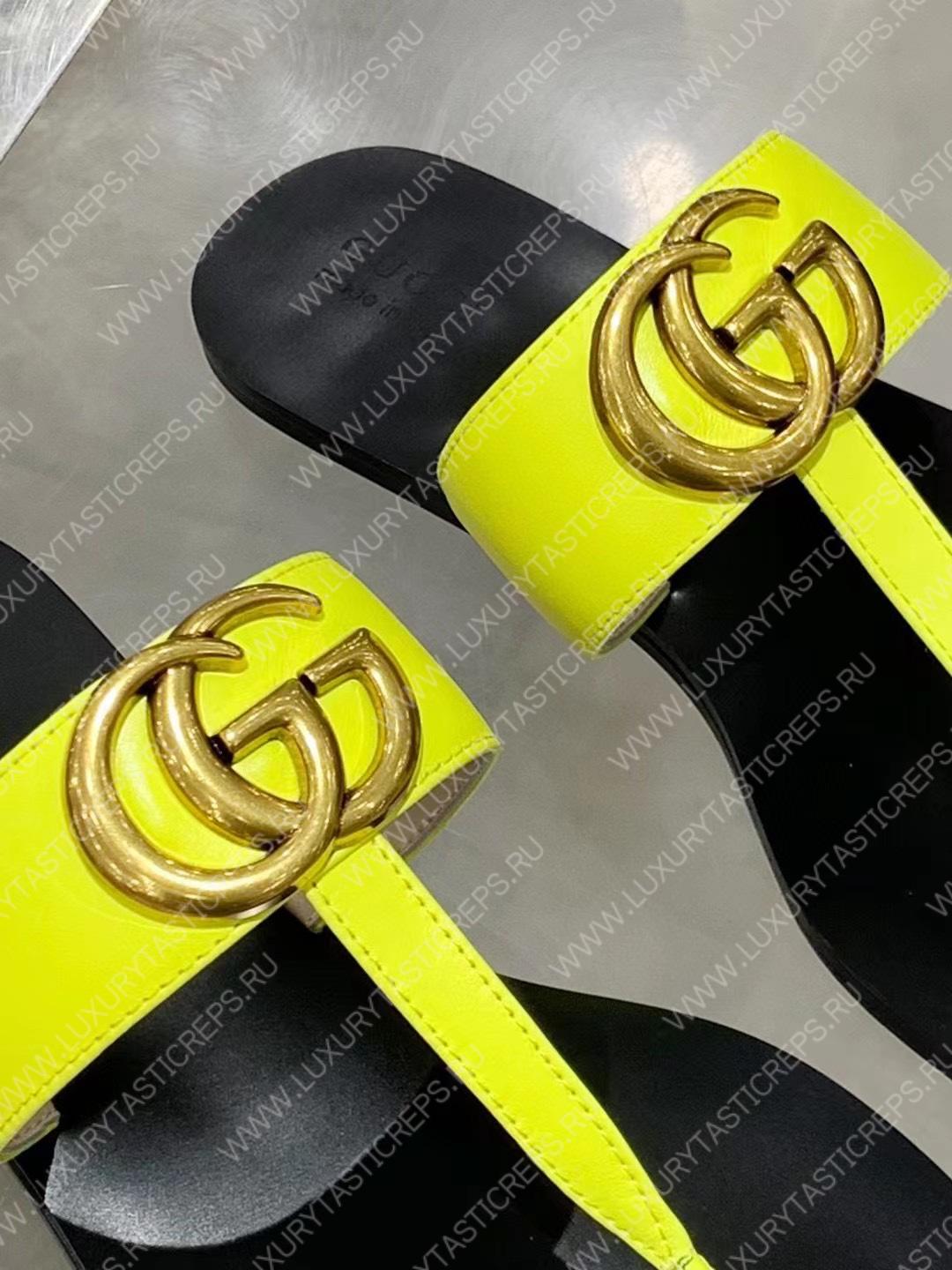 G*u*i leather thong sandal with double g yellow 497444