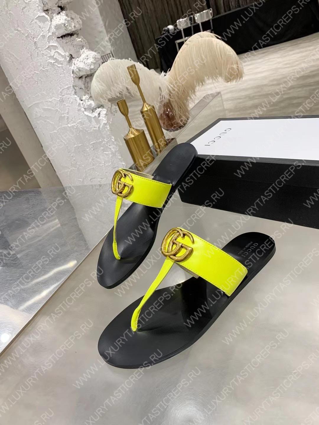G*u*i leather thong sandal with double g yellow 497444