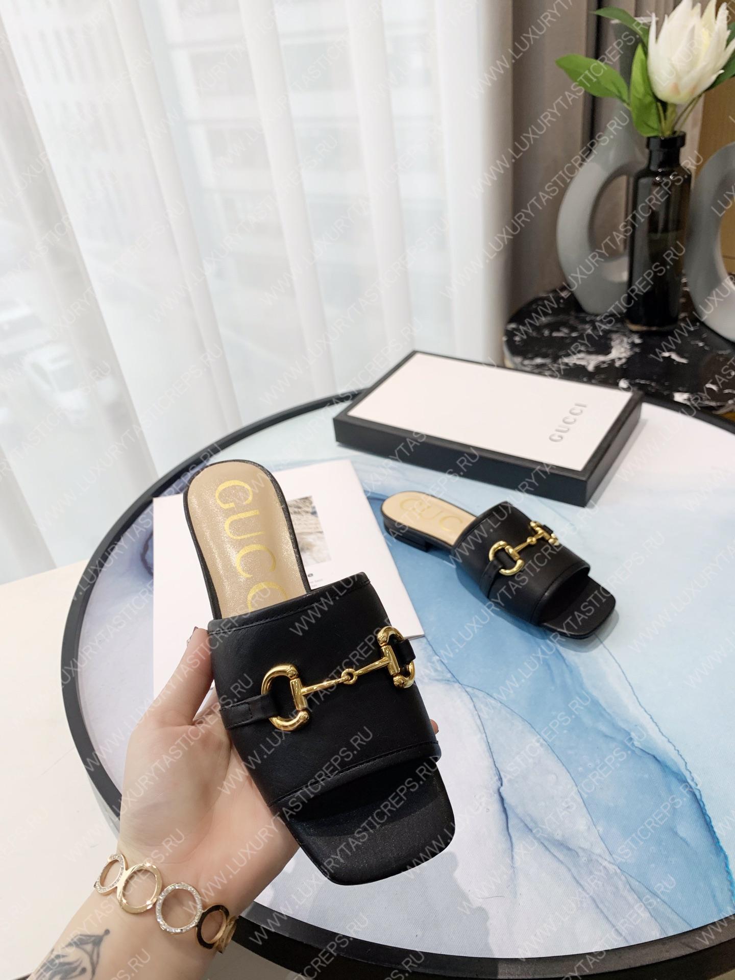 G*u*i leather slides black 623111