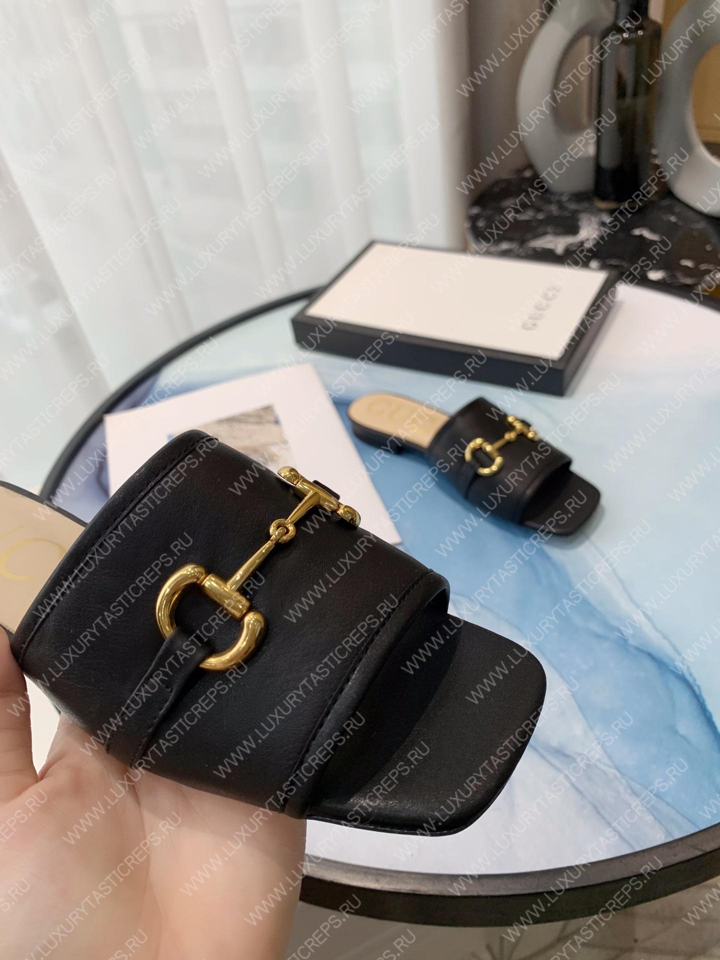 G*u*i leather slides black 623111